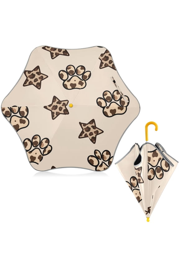 BZSMCE Folding Umbrellas Rain & UV Protection Windproof In Leopard Paw Prints Pattern