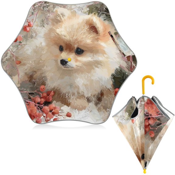 BZSMCE Folding Umbrellas Rain & UV Protection Windproof In Lovely Berry Pup Pattern