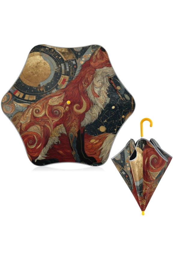 BZSMCE Folding Umbrellas Rain & UV Protection Windproof In Lunar Fox Enchantment Pattern
