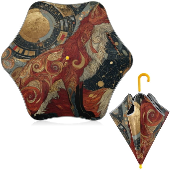 BZSMCE Folding Umbrellas Rain & UV Protection Windproof In Lunar Fox Enchantment Pattern