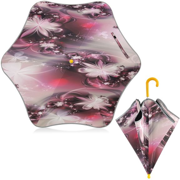 BZSMCE Folding Umbrellas Rain & UV Protection Windproof In Midnight Blooms Pattern