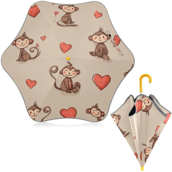BZSMCE Folding Umbrellas Rain & UV Protection Windproof In Monkey Heart Playful Dance Pattern