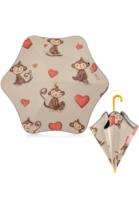 BZSMCE Folding Umbrellas Rain & UV Protection Windproof In Monkey Heart Playful Dance Pattern