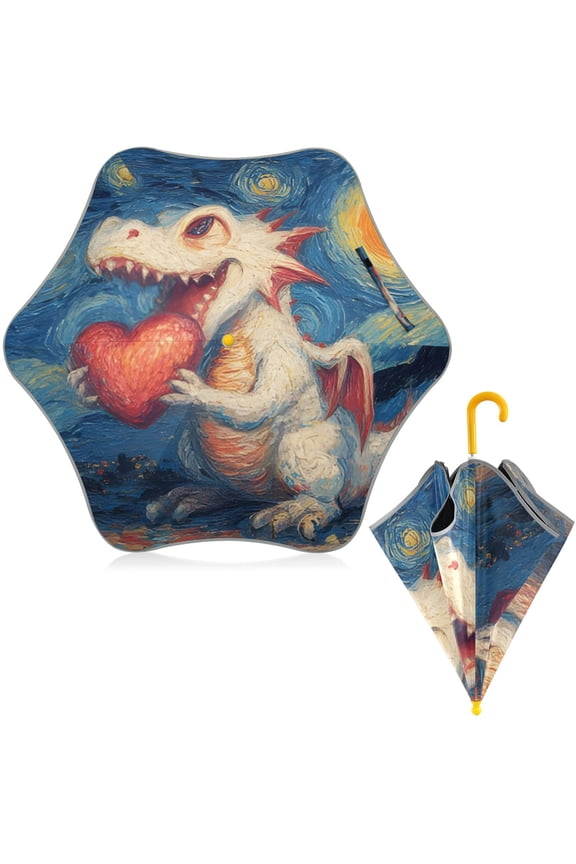 BZSMCE Folding Umbrellas Rain & UV Protection Windproof In Night Dragons Heart Pattern