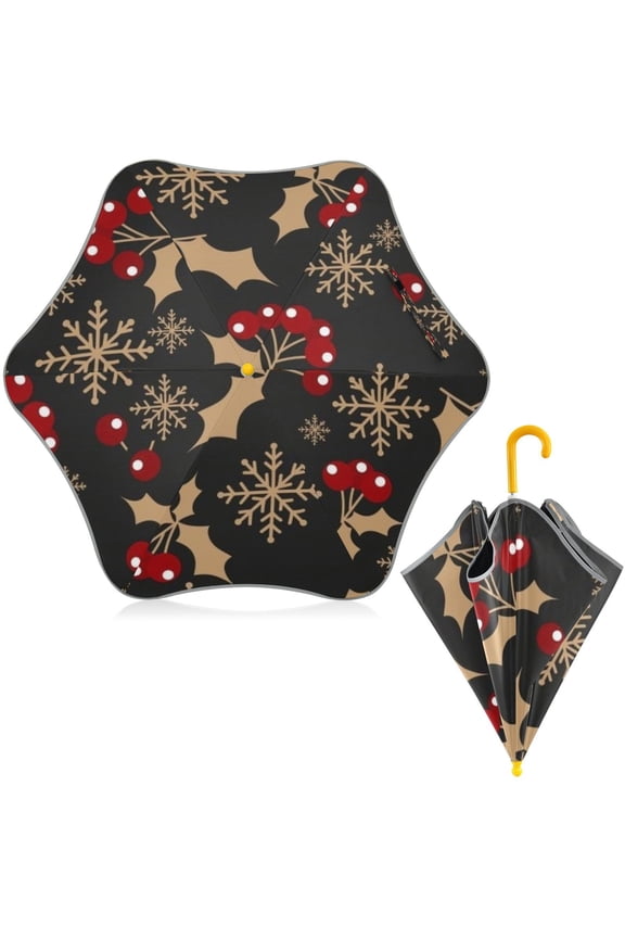 BZSMCE Folding Umbrellas Rain & UV Protection Windproof In Nocturnal Holly Snowflake Pattern