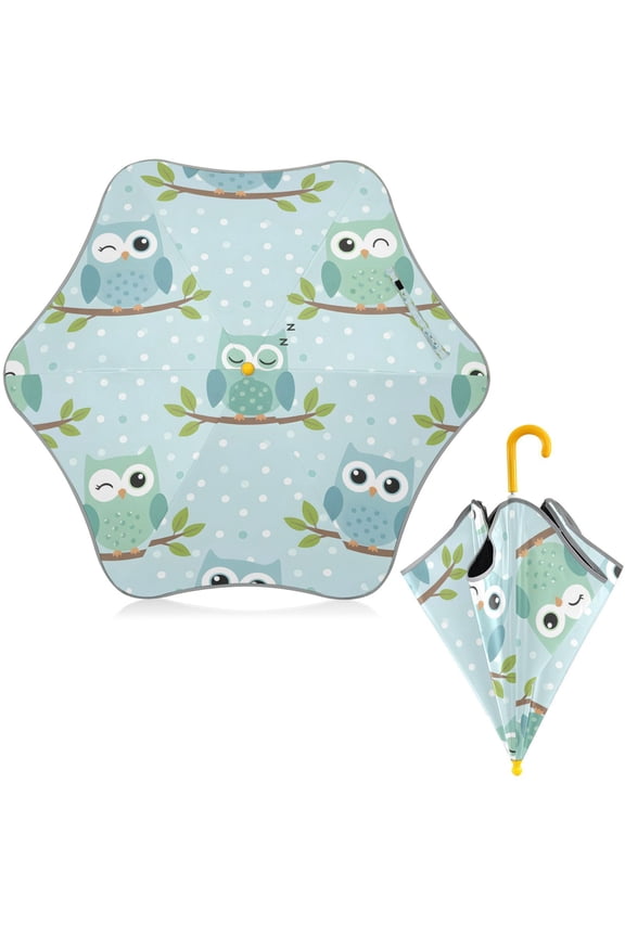BZSMCE Folding Umbrellas Rain & UV Protection Windproof In Owl Pattern
