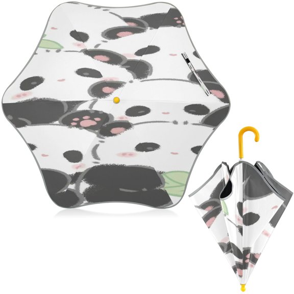 BZSMCE Folding Umbrellas Rain & UV Protection Windproof In Panda Group Carnival Pattern
