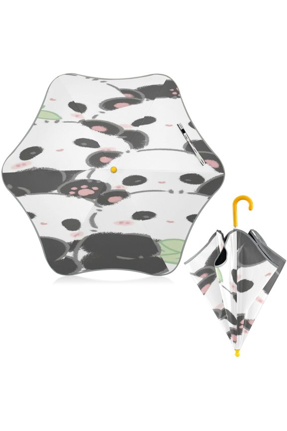 BZSMCE Folding Umbrellas Rain & UV Protection Windproof In Panda Group Carnival Pattern