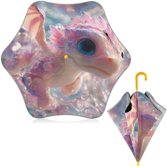 BZSMCE Folding Umbrellas Rain & UV Protection Windproof In Pastel Bubble Dragon Pattern