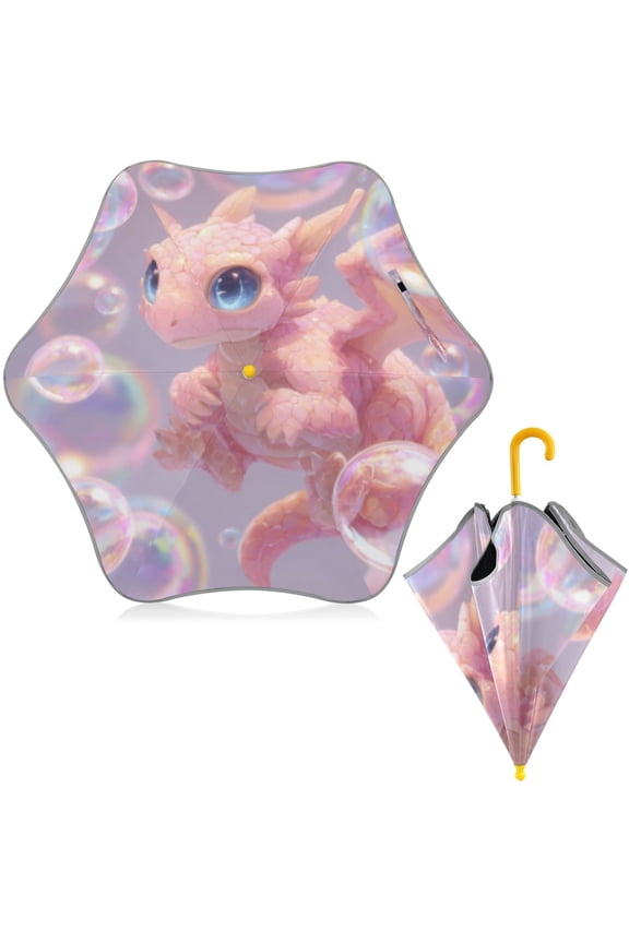 BZSMCE Folding Umbrellas Rain & UV Protection Windproof In Pastel Dragon's Bubbly Fantasy Pattern