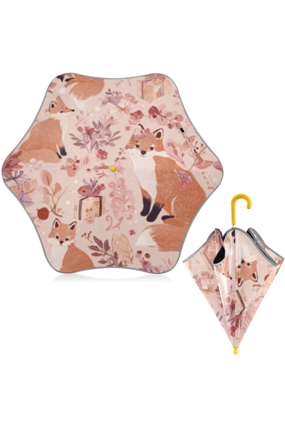 BZSMCE Folding Umbrellas Rain & UV Protection Windproof In Pastel Fox Woodland Tale Pattern