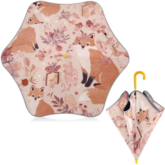 BZSMCE Folding Umbrellas Rain & UV Protection Windproof In Pastel Fox Woodland Tale Pattern