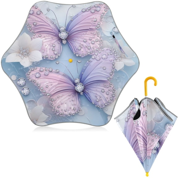 BZSMCE Folding Umbrellas Rain & UV Protection Windproof In Pearl-accented Pastel Butterflies Pattern
