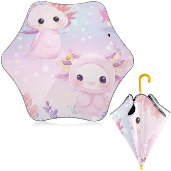 BZSMCE Folding Umbrellas Rain & UV Protection Windproof In Pink Fishs in Snowy Pattern