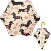BZSMCE Folding Umbrellas Rain & UV Protection Windproof In Pink Flower Dachshund Pattern Pattern
