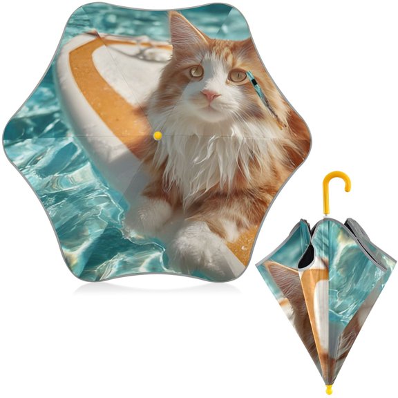 BZSMCE Folding Umbrellas Rain & UV Protection Windproof In Pool Surfing Cat Pattern