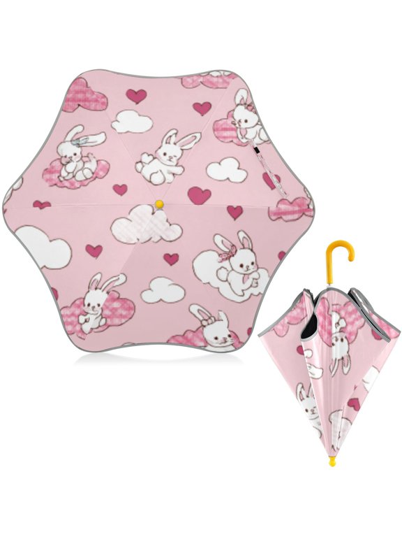 BZSMCE Folding Umbrellas Rain & UV Protection Windproof In Rabbit Love Cloud Burst Pattern