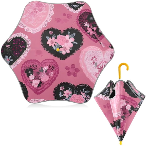 BZSMCE Folding Umbrellas Rain & UV Protection Windproof In Romantic Gothic Heart Pattern