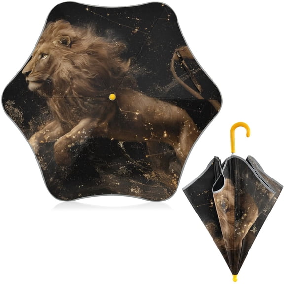 BZSMCE Folding Umbrellas Rain & UV Protection Windproof In Shadow Lion Pattern