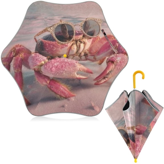 BZSMCE Folding Umbrellas Rain & UV Protection Windproof In Sleek Glass Crab Pattern
