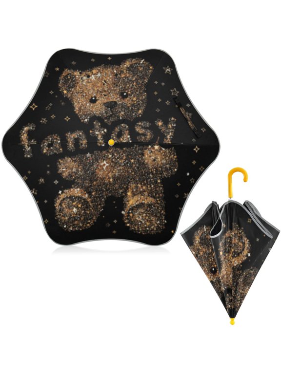 BZSMCE Folding Umbrellas Rain & UV Protection Windproof In Sparkle Bear Pattern