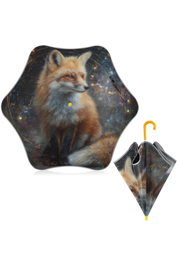 BZSMCE Folding Umbrellas Rain & UV Protection Windproof In Stellar Fox Gaze Pattern