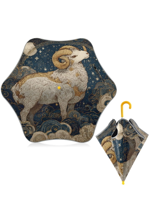BZSMCE Folding Umbrellas Rain & UV Protection Windproof In Stellar Ornate Ram Pattern