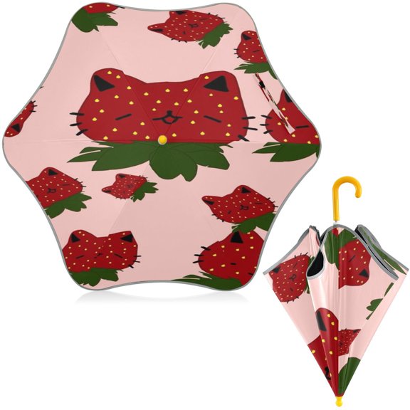 BZSMCE Folding Umbrellas Rain & UV Protection Windproof In Strawberry Pattern Pattern