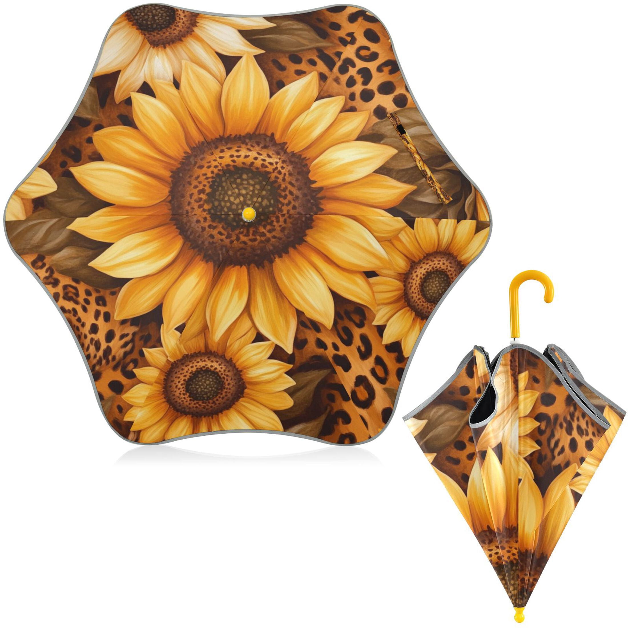 BZSMCE Folding Umbrellas Rain & UV Protection Windproof In Sunflower Safari Pattern