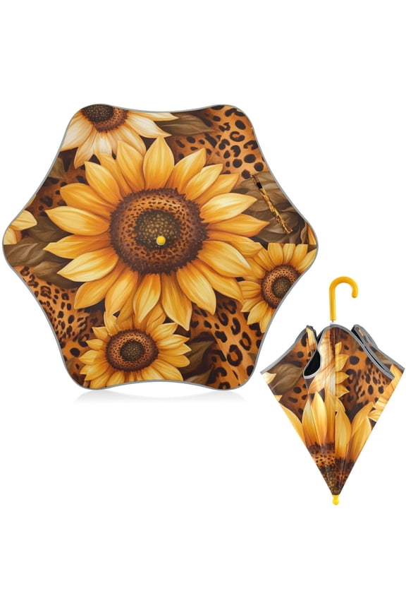 BZSMCE Folding Umbrellas Rain & UV Protection Windproof In Sunflower Safari Pattern