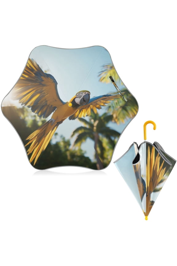 BZSMCE Folding Umbrellas Rain & UV Protection Windproof In Sunlit Parrot Flying Against The Sky Pattern