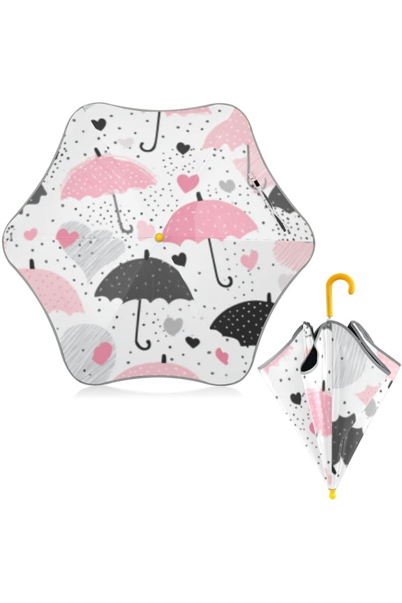 BZSMCE Folding Umbrellas Rain & UV Protection Windproof In Umbrella Heart Pastel Mosaic Pattern