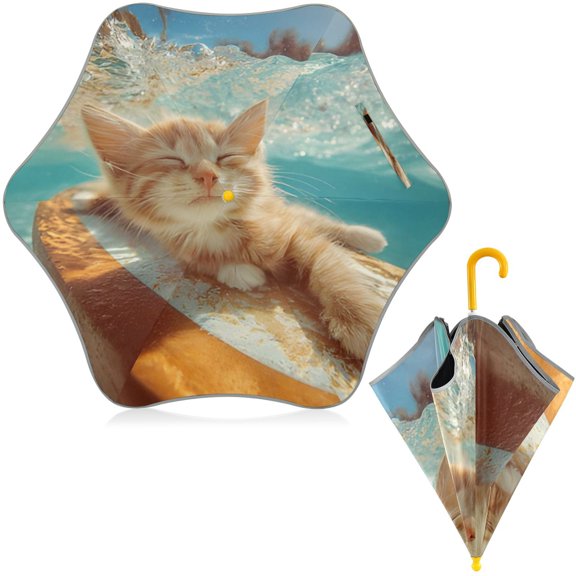 BZSMCE Folding Umbrellas Rain & UV Protection Windproof In Underwater Surfing Kitten Pattern