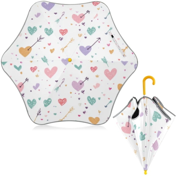 BZSMCE Folding Umbrellas Rain & UV Protection Windproof In Whimsical Heart Arrow Medley Pattern