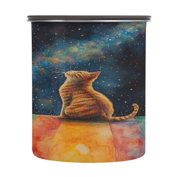 BZSMCE Food Storage Container 304 F Stainless Steel Containers Cosmic Cat on A Rainbow Printing