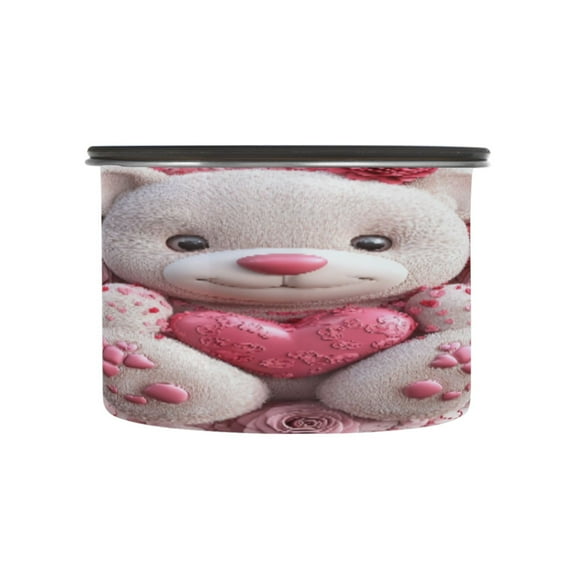 BZSMCE Food Storage Container 304 F Stainless Steel Containers Cuddly Bear in Floral Embrace Printing