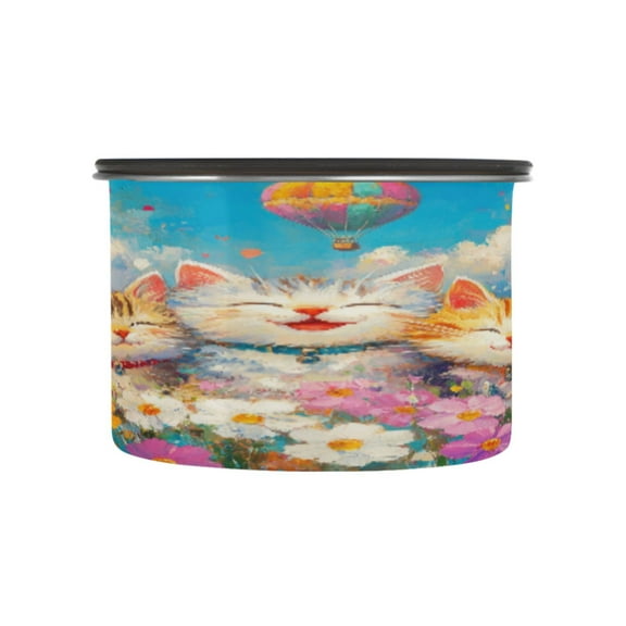 BZSMCE Food Storage Container 304 F Stainless Steel Containers Happy Trio in A Floral Field Printing