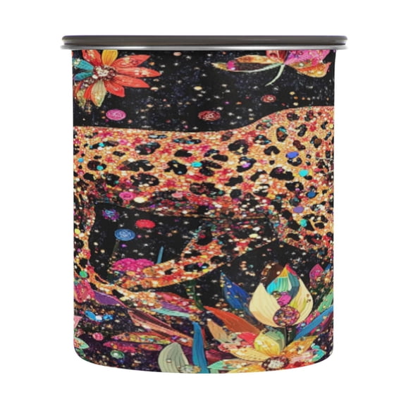 BZSMCE Food Storage Container 304 F Stainless Steel Containers Sparkling Leopard Printing