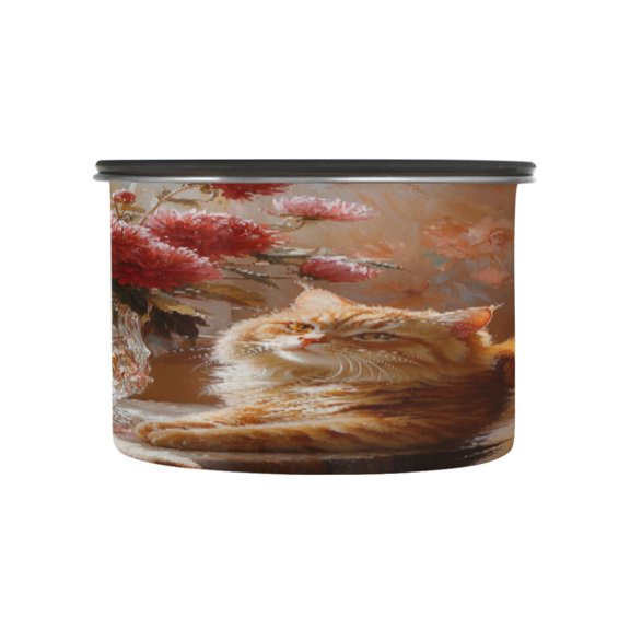 BZSMCE Food Storage Container 304 F Stainless Steel Containers Sunkissed Feline and Blossoms Printing