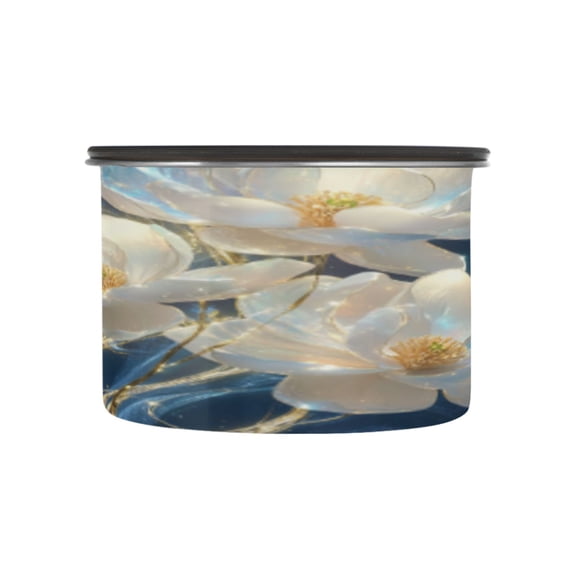 BZSMCE Food Storage Container 304 F Stainless Steel Containers White Lotus with Golden Aura Printing