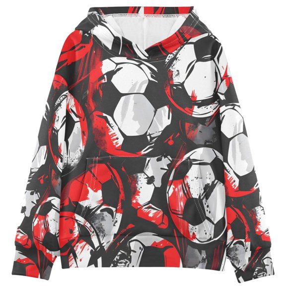BZSMCE Football Black and Red Stacked Pattern Print Hoodie Casual Pullover Sweatshirt With Kangaroo Pocket