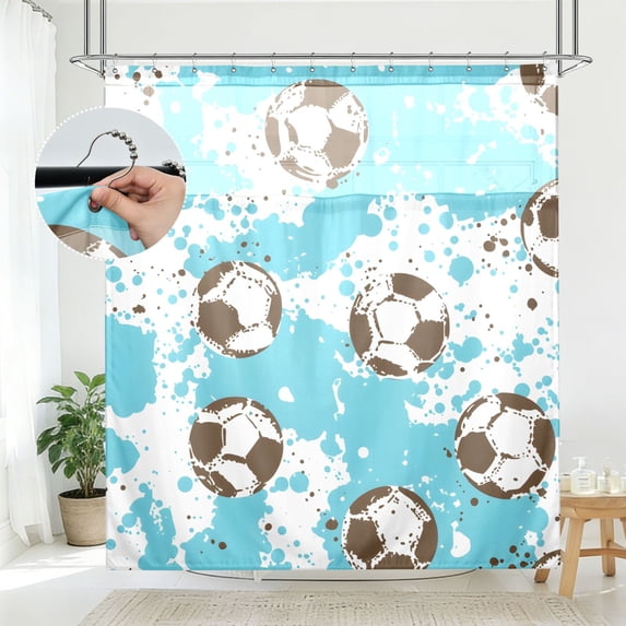 BZSMCE Football Color Blue Pattern Pattern Bathroom Shower Curtain Set ...