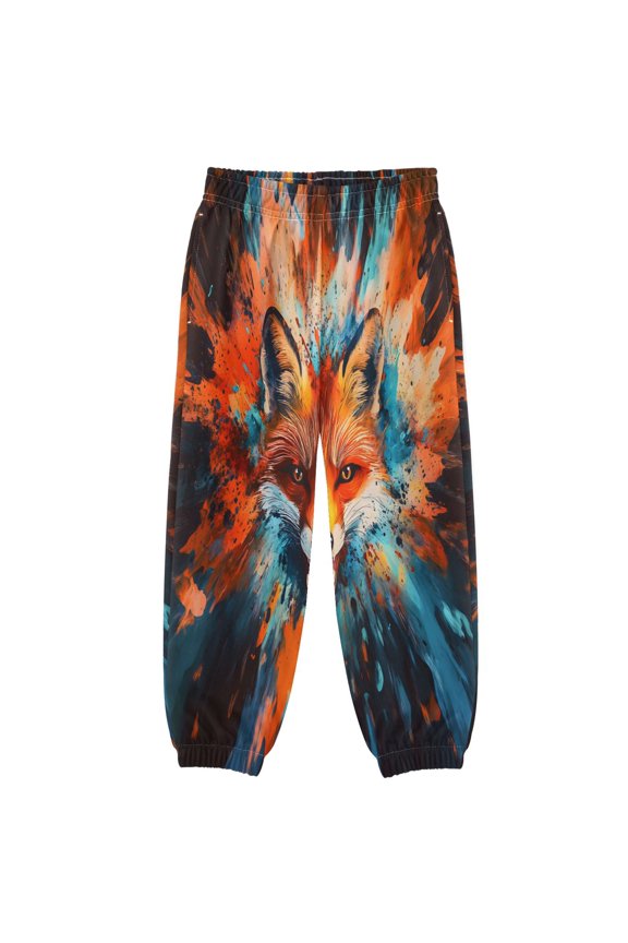 BZSMCE Fox Center Explosion Print Elastic Waist Jogger Pants Lightweight Wind Resistant Casual Athletic Trousers with Cuffed Ankles & Side Pockets