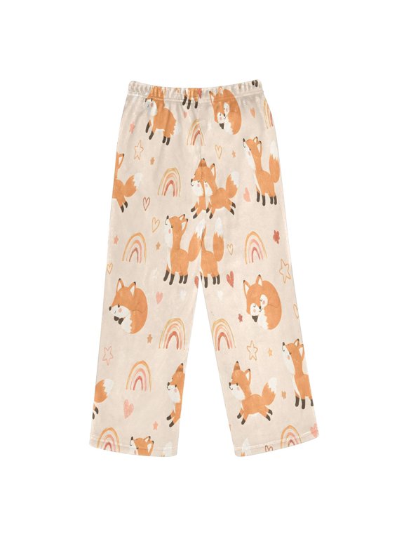 BZSMCE Fox Rainbows Pattern Printed Loose Fit Flannel Pajama Pants Soft Plush Elastic Waist Loungewear Bottoms with Side Pockets for Indoor Home Wear