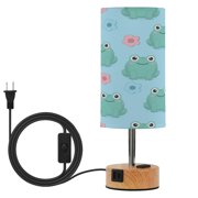 BZSMCE Frog Cute Cartoon Printed 3 Color Touch Control Table Lamp Linen Shade LED Nightstand Lamp with Wood Grain BaseUS Standard Power Cord
