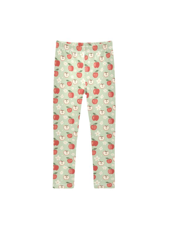 BZSMCE Full Length Apple Flower Pattern Printed Stretch Leggings Moisture Wicking Active Casual Bottoms W
