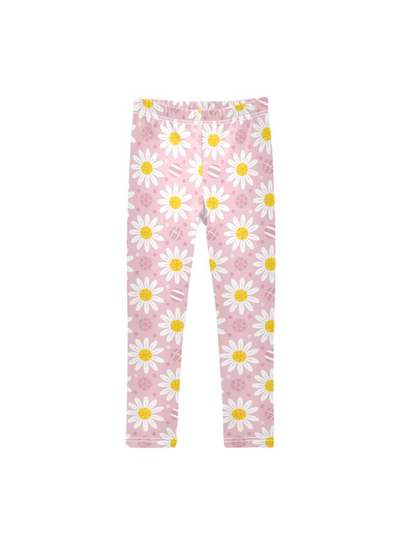 BZSMCE Full Length Daisy Flowers Polka Dots Printed Stretch Leggings Moisture Wicking Active Casual Bottoms W
