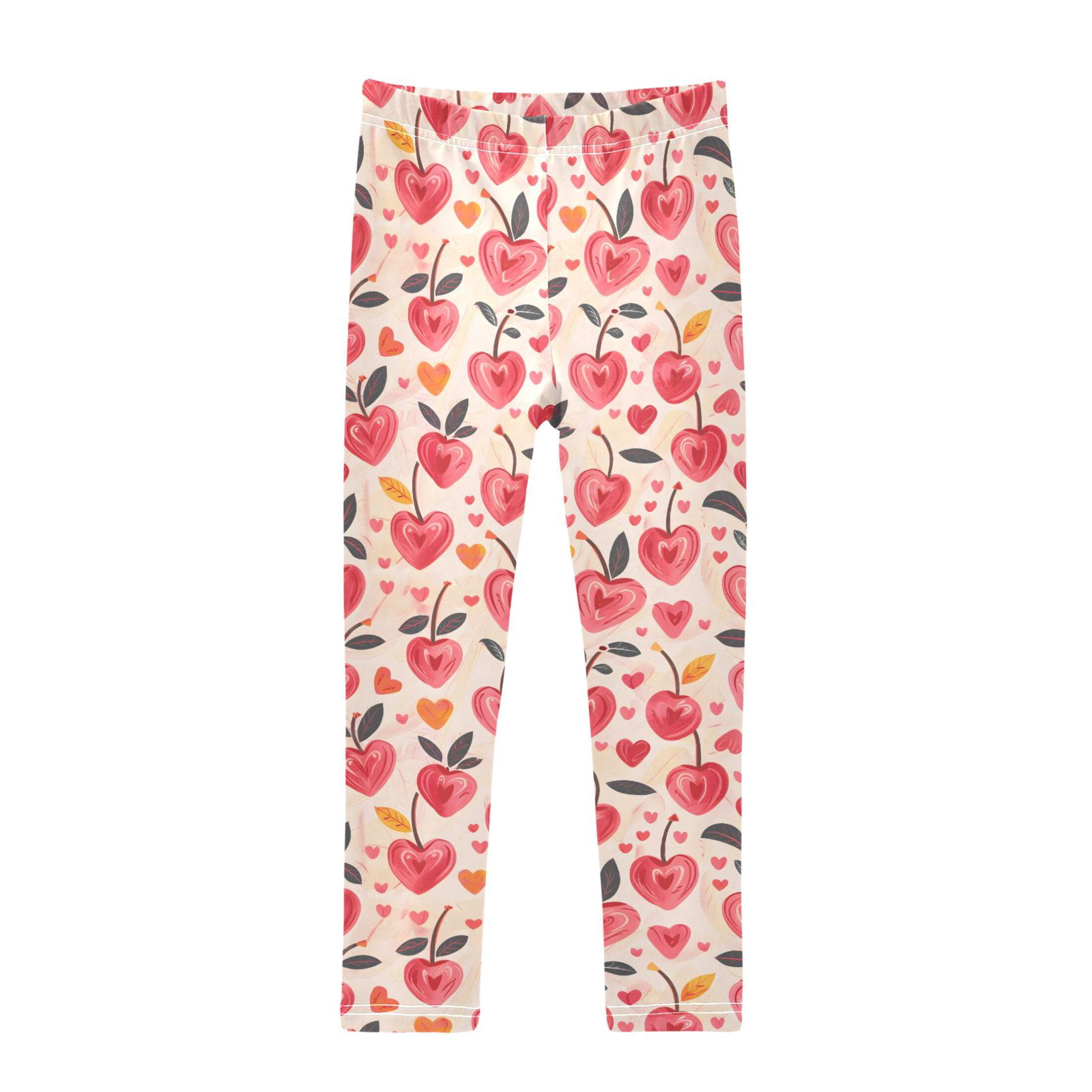 BZSMCE Full Length Heart Shape Cherry Pattern Printed Stretch Leggings ...