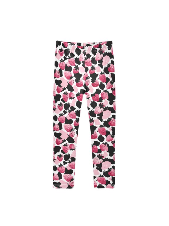 BZSMCE Full Length Strawberry Leopard Print Pattern Printed Stretch Leggings Moisture Wicking Active Casual Bottoms W