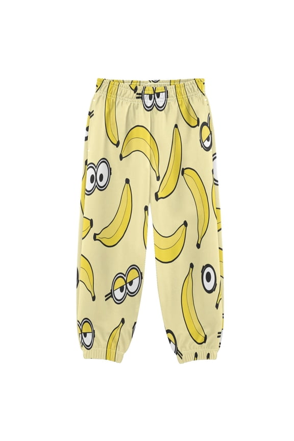 BZSMCE Funny Banana and Eye Print Elastic Waist Jogger Pants Lightweight Wind Resistant Casual Athletic Trousers with Cuffed Ankles & Side Pockets